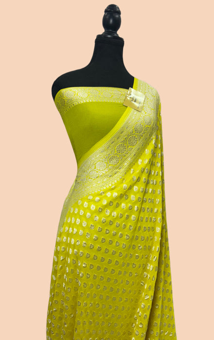 Pure Khaddi Georgette Banarasi Handloom Saree - Silver Zari