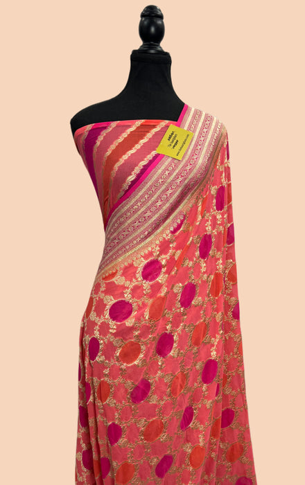 Rangkat Khaddi Georgette Banarasi Handloom Saree - Hand Meenakari