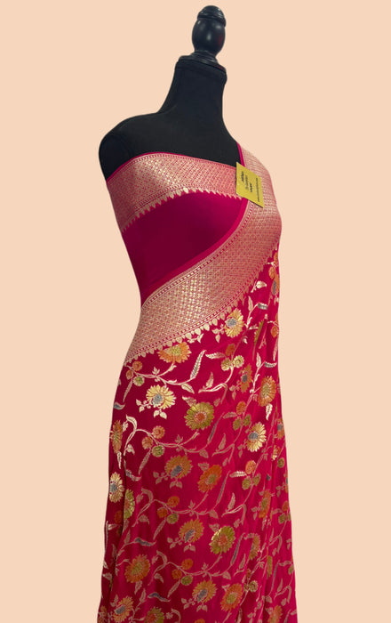 Rani Khaddi Georgette Banarasi Handloom Saree - Hand Meenakari