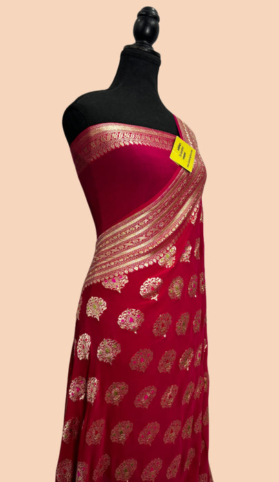 Rani Khaddi Georgette Banarasi Handloom Saree - Meenakari