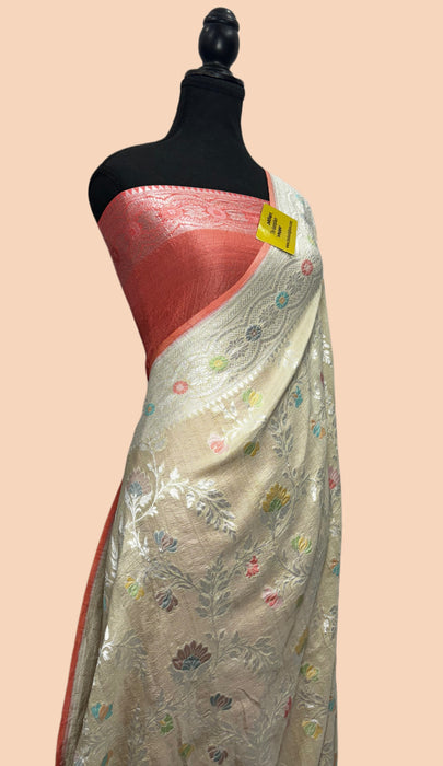 Pink Pure Tussar Georgette Banarasi Handloom Saree - Paithani