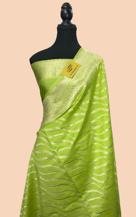 Lemon Green Pure Katan Banarasi Handloom Saree - Mango Katan