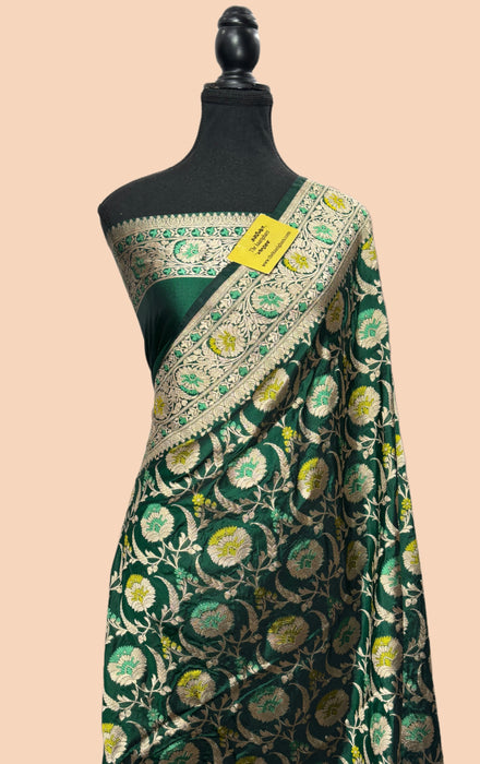 Green Pure Katan Silk Banarasi Handloom Saree - Sona Meenakari