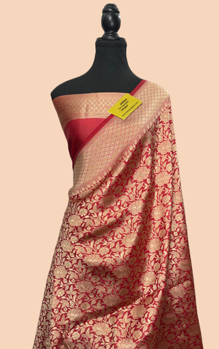 Maroon Pure Katan Silk Banarasi Handloom Saree - Brocade