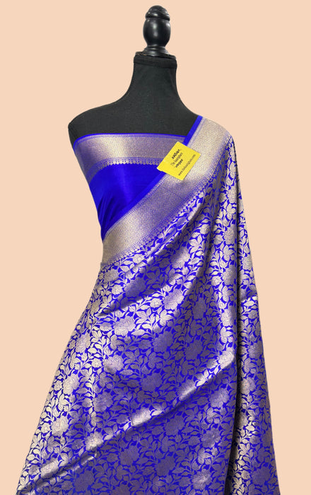 Blue Pure Katan Banarasi Handloom Saree - Sona Work