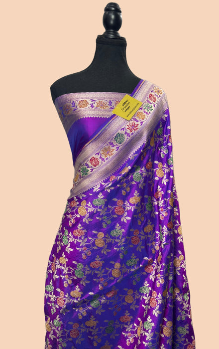 Double Shade Purple Pure Katan Silk Banarasi Handloom Saree - Sona Roopa Meenakari