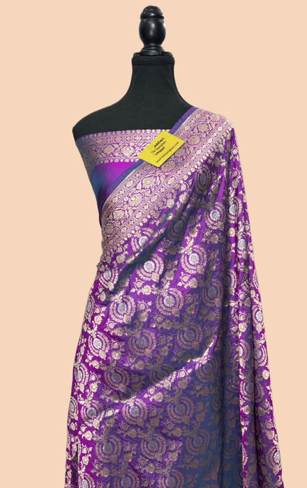 Double Shade Purple Pure Katan Silk Banarasi Handloom Saree - Sona Roopa Meenakari