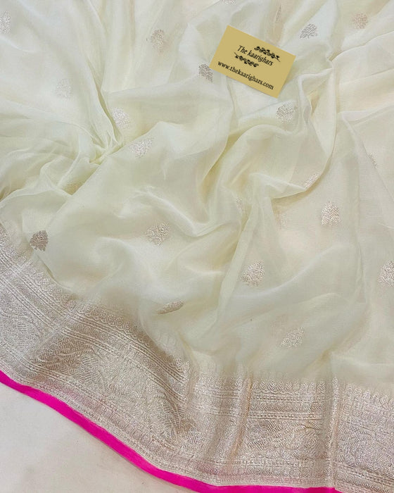 Pink Pure Kadhwa Chiffon Banarasi Saree