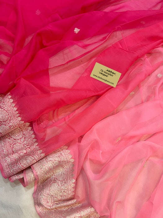 Double Pink Pure Kadhwa Chiffon Georgette Banarasi Saree