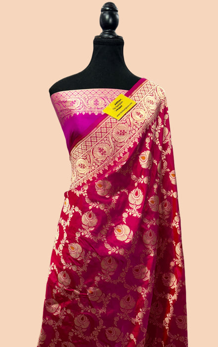 Rani Pure Katan Banarasi Handloom Saree - Meenakari Jaal Work