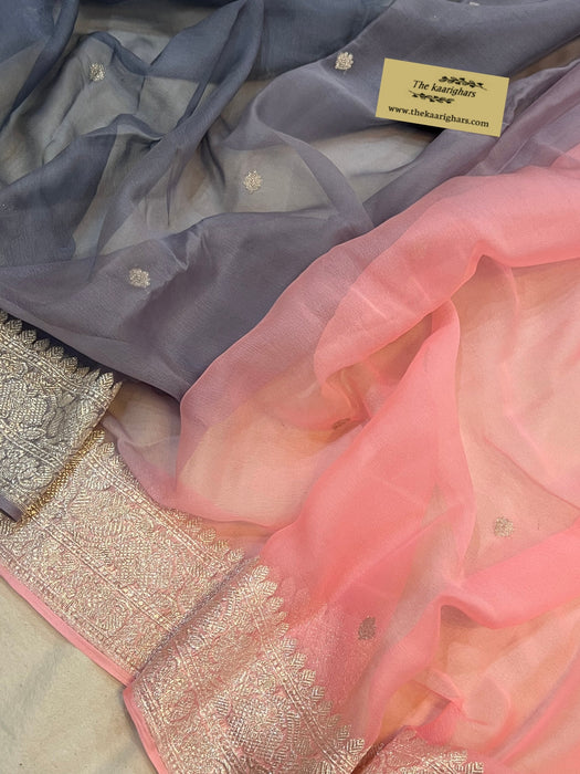 Gray Pink Pure Kadhwa Chiffon Georgette Banarasi Saree