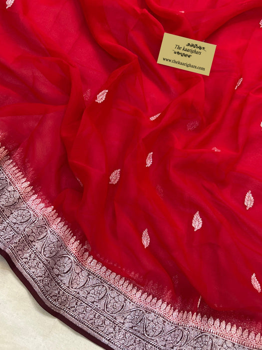 Red Pure Kadhwa Chiffon Georgette Banarasi Saree