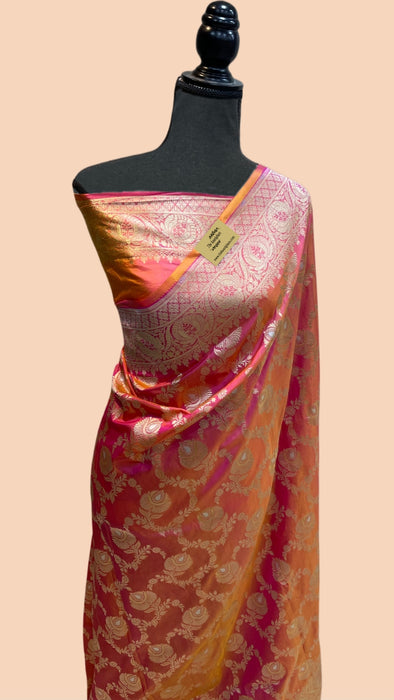 Persian Pink Pure Katan Banarasi Handloom Saree - Sona Roopa Jaal Work