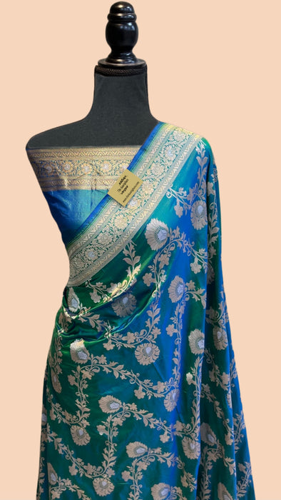 Sapphire Pure Katan Banarasi Handloom Saree - Sona Roopa Jaal Work