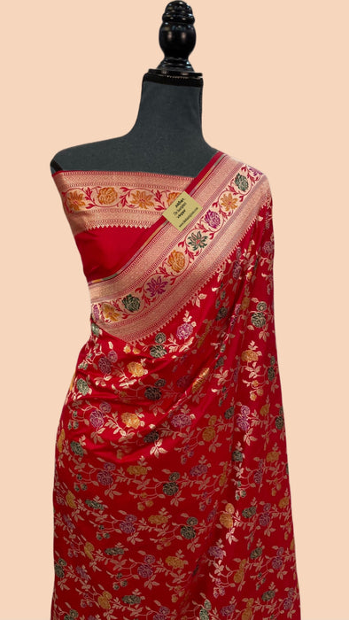 Red Pure Katan Banarasi Handloom Saree - Meenakari Work