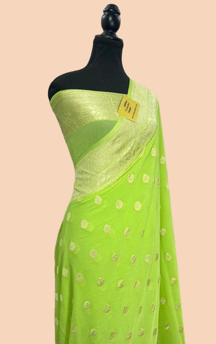 Pista Pure Khaddi Georgette Banarasi Saree - Water zari