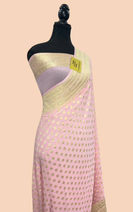 Pink Pure Khaddi Georgette Banarasi Saree - Water zari