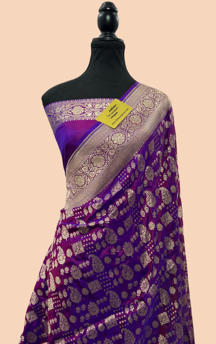 Purple Pure Katan Banarasi Handloom Saree - Kayri Work