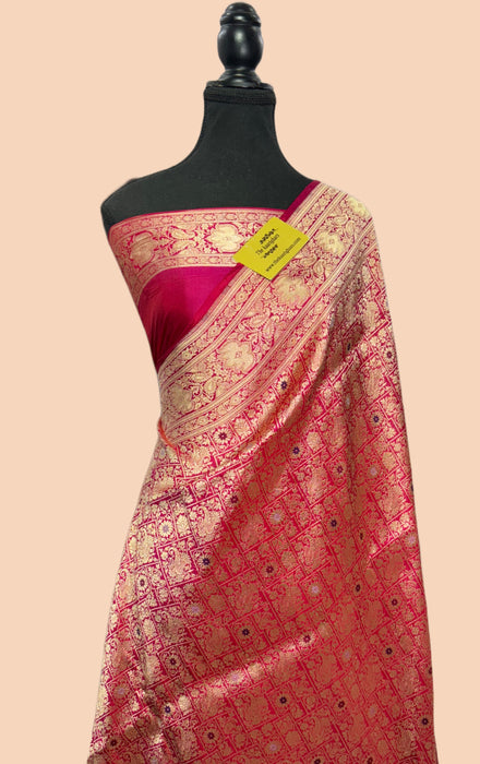 Red Pure Katan Banarasi Handloom Saree - Meenakari Work