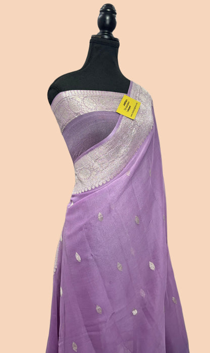 Lavender Pure Kadhwa Chiffon Banarasi Saree