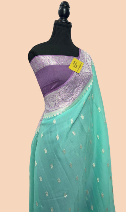 Lavender Pure Kadhwa Chiffon Georgette Banarasi Saree - Silver Zari