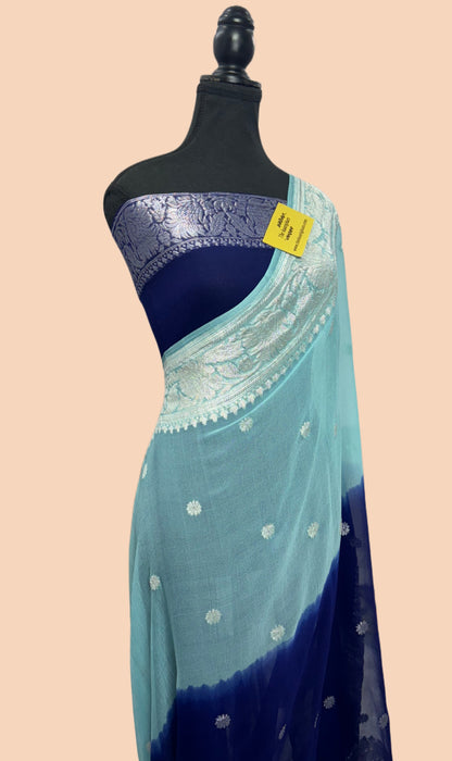Double Shade Pure Kadhwa Chiffon Georgette Banarasi Saree - Silver Zari
