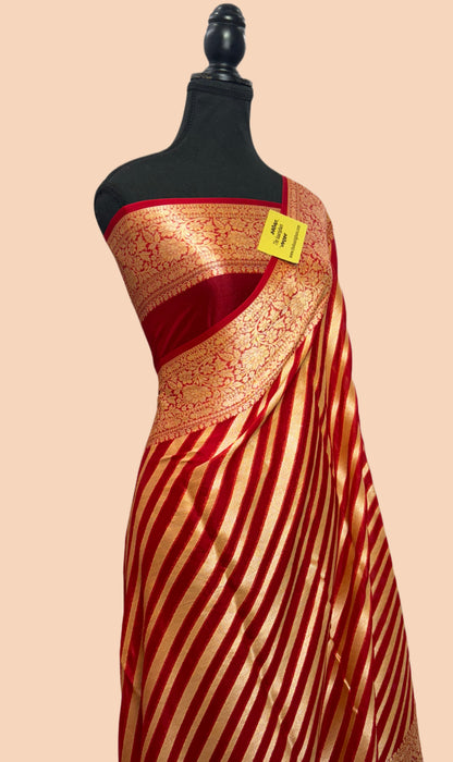 Orange Pure Khaddi Chiffon Banarasi Saree