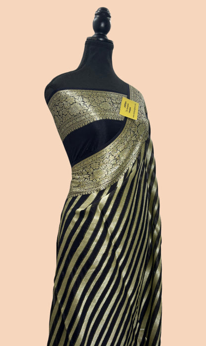 Black Pure Khaddi Chiffon Banarasi Saree
