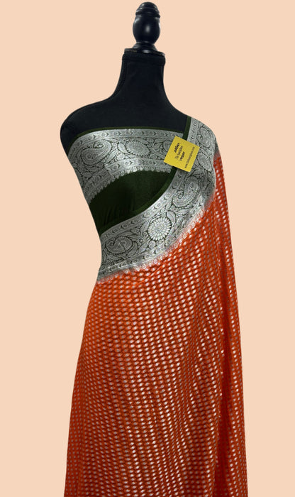 Dirty Orange Pure Khaddi Chiffon Banarasi Saree