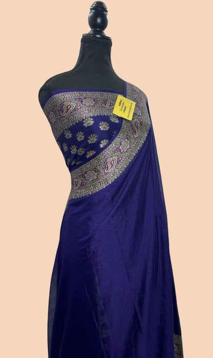 Navy Pure Khaddi Chiffon Banarasi Saree