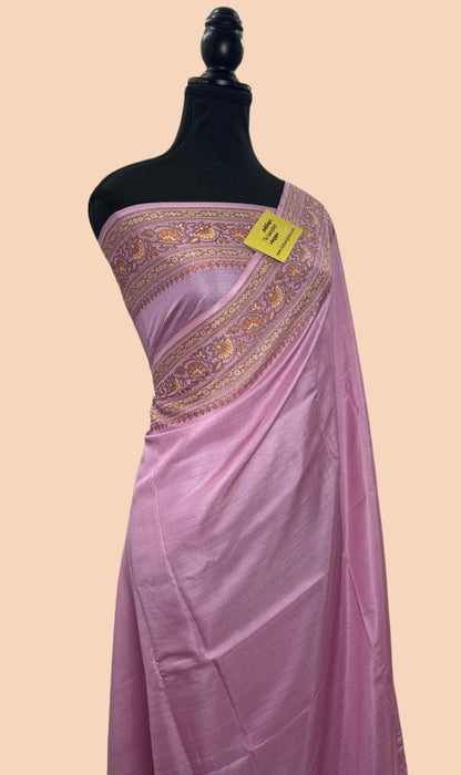 Mauve Pink Pure Butter Crepe Banarasi Saree