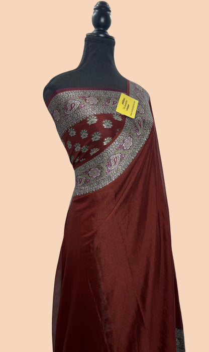 Italian Maroon Pure Khaddi Chiffon Banarasi Saree