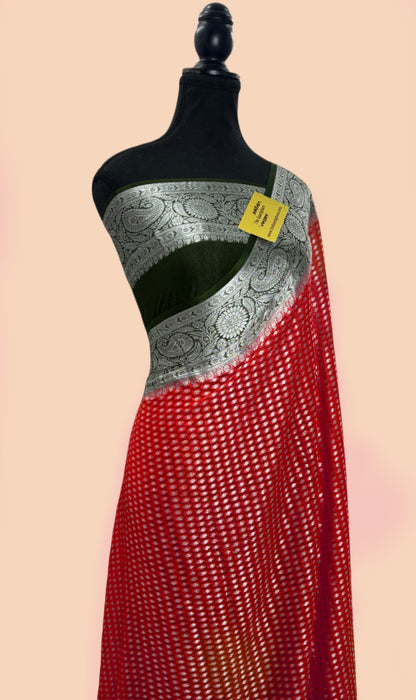 Red Black Pure Khaddi Chiffon Banarasi Saree