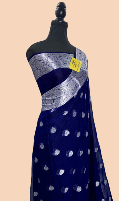 Navy Pure Khaddi Chiffon Banarasi Saree