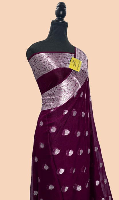 Magenta Pure Khaddi Chiffon Banarasi Saree