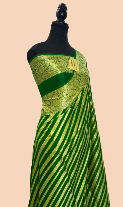Green Pure Khaddi Chiffon Banarasi Saree