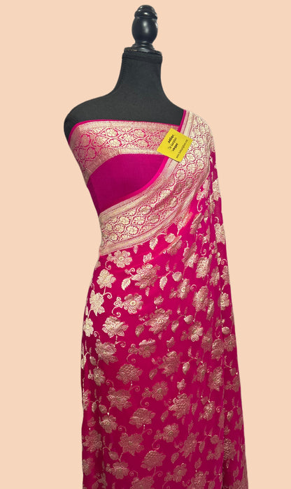 Rani Pure Khaddi Georgette Banarasi Handloom Saree - Water Zari