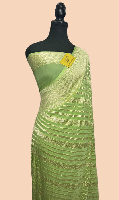 Pista Pure Khaddi Georgette Banarasi Handloom Saree - Water Zari