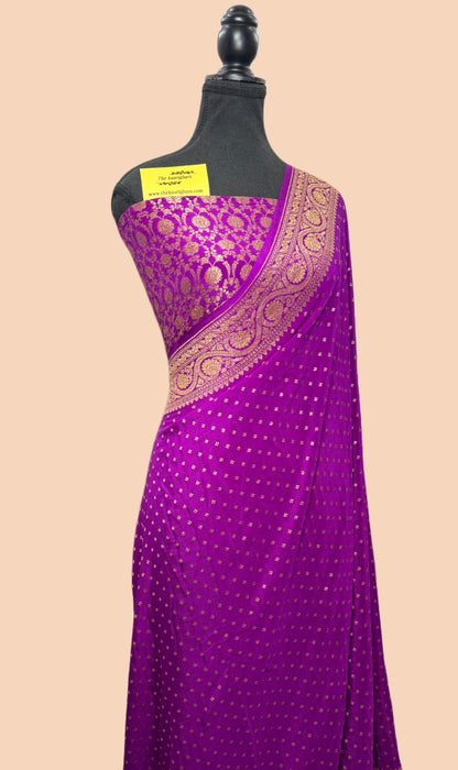 Purple Pure Khaddi Crepe Banarasi Handloom Saree - Antique Zari