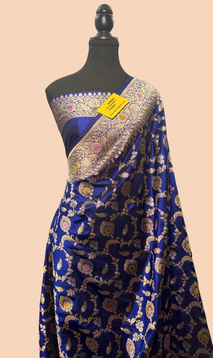 Blue Pure Katan Banarasi Handloom Saree - Tilfi Meenakari Work