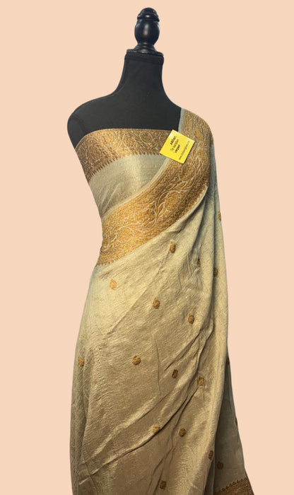 Tussar Georgette Banarasi Handloom Saree - Antique Zari