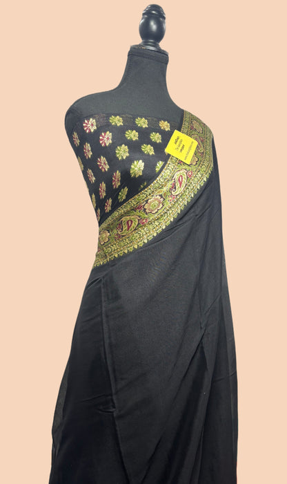 Black Pure Khaddi Chiffon Banarasi Saree - Meenakari Work