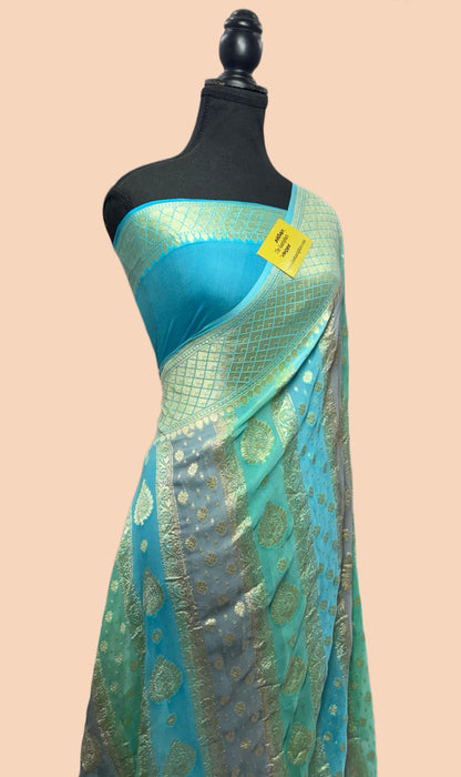 Rangkat Khaddi Georgette Banarasi Handloom Saree - Hand Meenakari