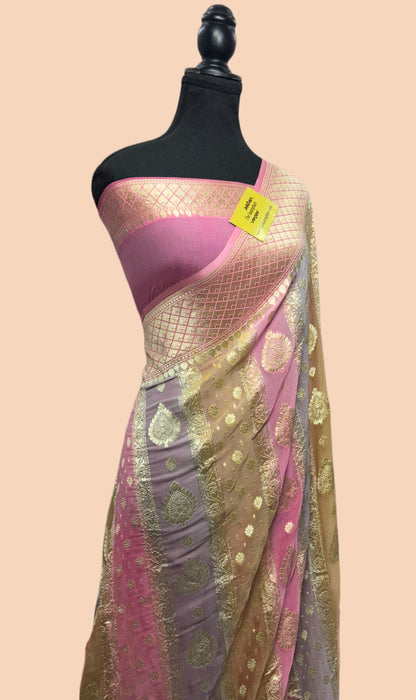 Rangkat Khaddi Georgette Banarasi Handloom Saree - Hand Meenakari