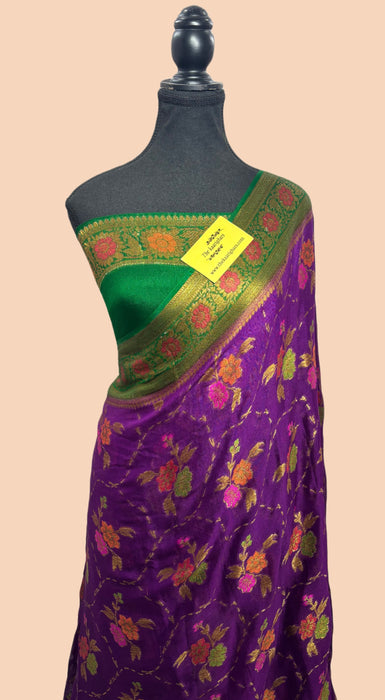 Purple Pure Khaddi Chiffon Banarasi Saree - Meenakari Work