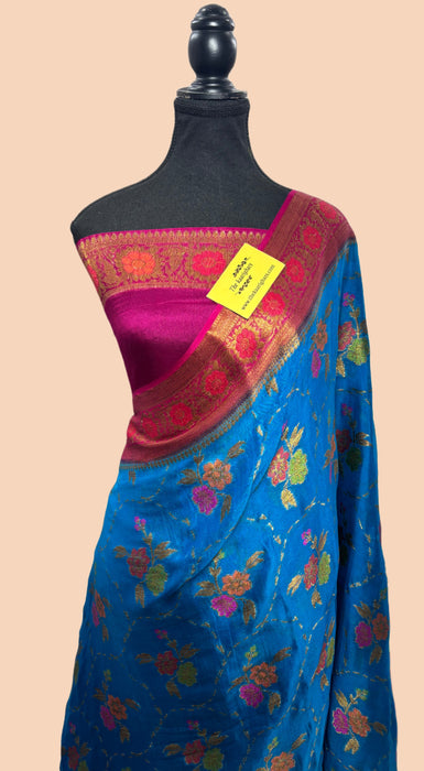 Blue Pure Khaddi Chiffon Banarasi Saree - Meenakari Work