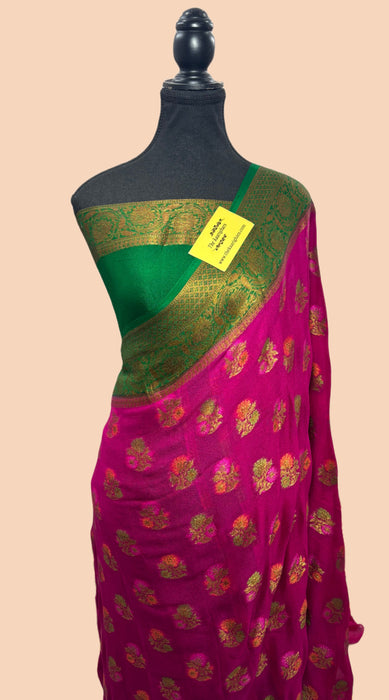 Rani Pure Khaddi Chiffon Banarasi Saree - Meenakari Work