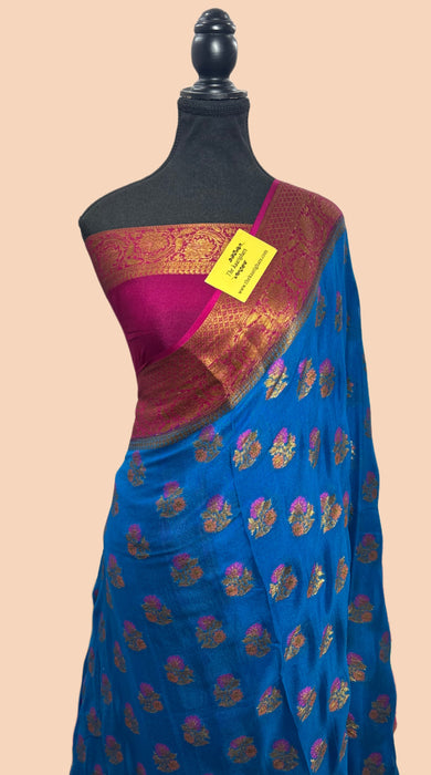 Blue Pure Khaddi Chiffon Banarasi Saree - Meenakari Work
