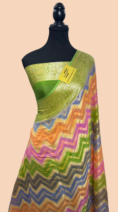 Rangkat Pure Khaddi Chiffon Banarasi Saree - Hand Meenakari Work