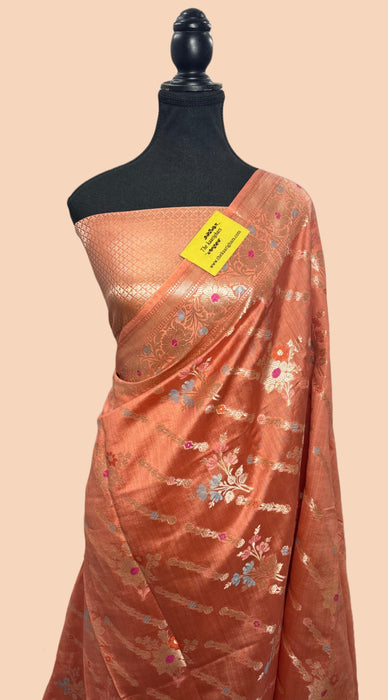 Peach Pure Raw Mango Banarasi Handloom Saree